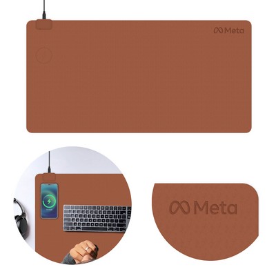 DeskShield Charge Contemporary Desk Mat with Built-in Wireless Charging (Cognac)